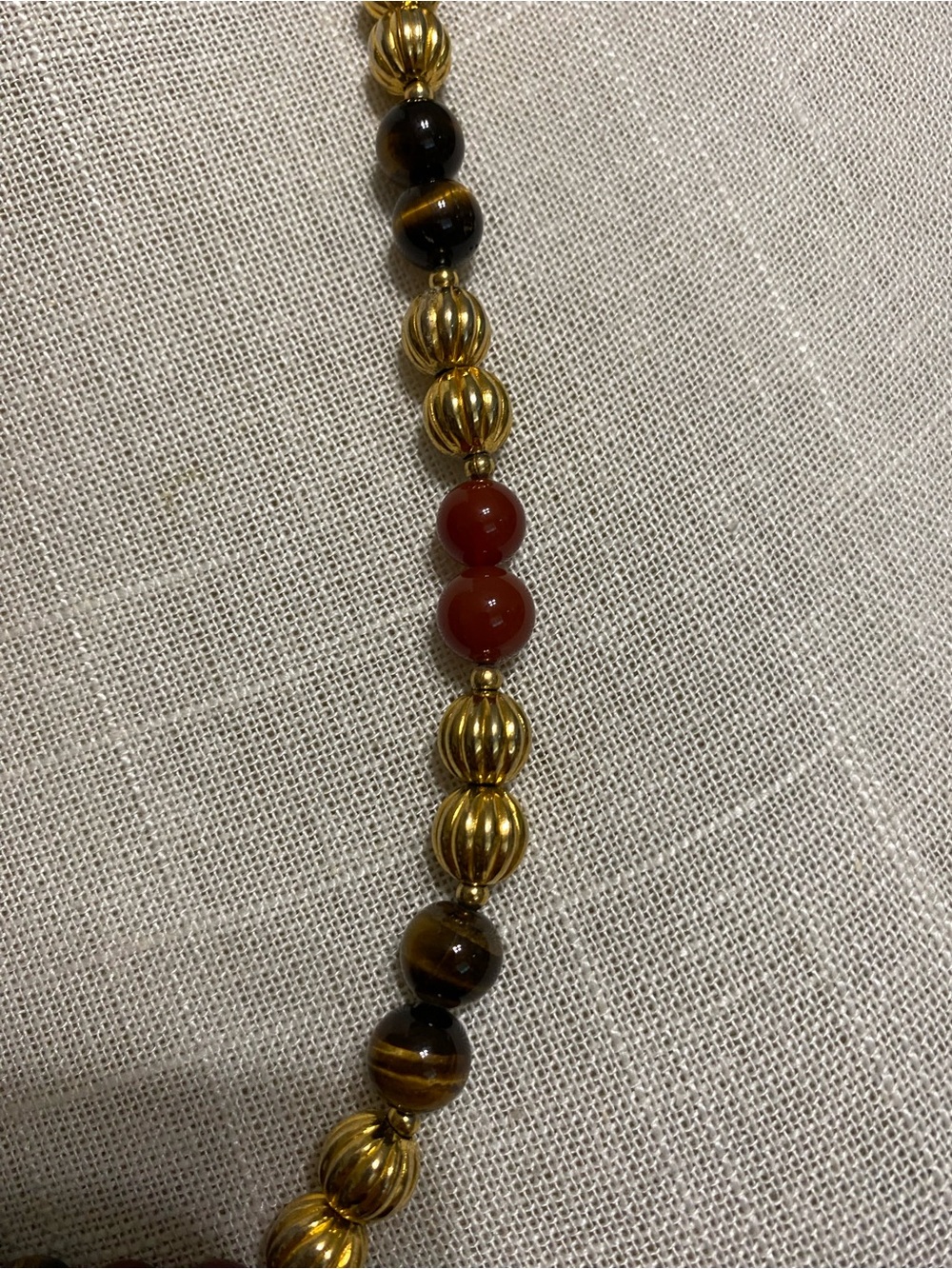 Vintage Hobe Tigers Eye Red Carnelian Beaded Necklace Gold-tone